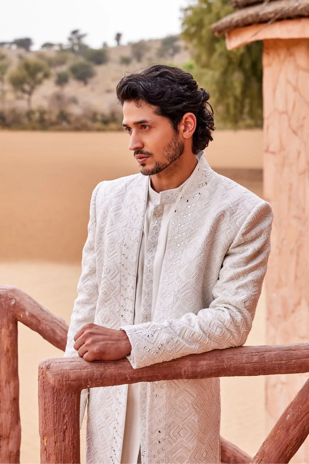 Ivory Front Open Sherwani