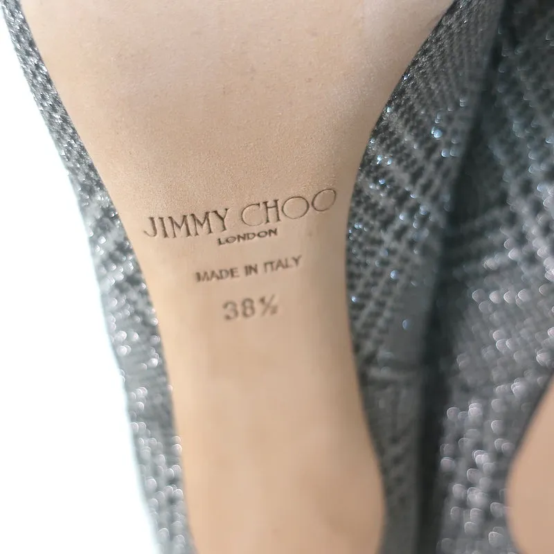 Jimmy Choo Mavis 100 Glitter High Boots Silver Prince Of Wales Check Size 38.5
