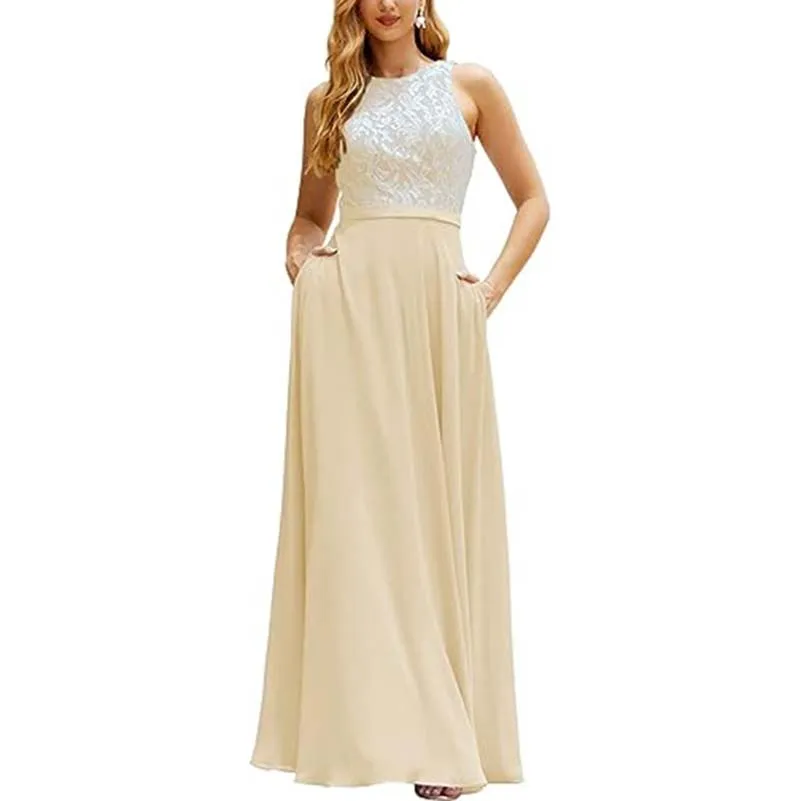 Lace Vintage Bridesmaid Dress Wedding Long Chiffon Prom Dress Homecoming Dress