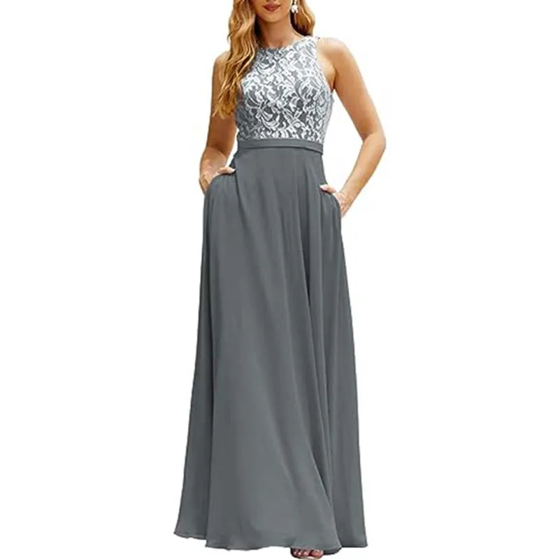 Lace Vintage Bridesmaid Dress Wedding Long Chiffon Prom Dress Homecoming Dress