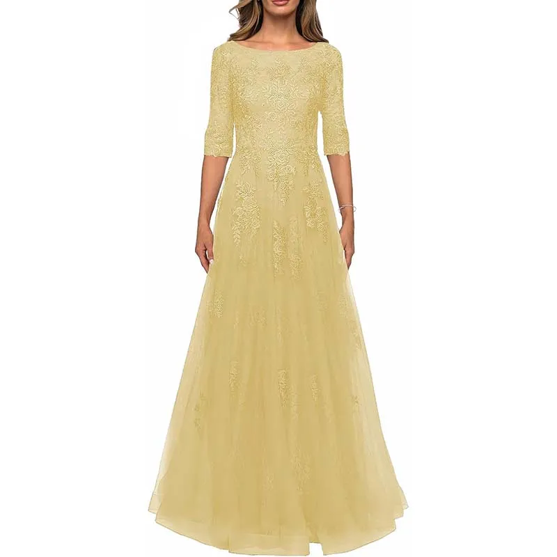 Lace Vintage Mother Of The Dress 3/4 Sleeves Gown Prom Long Wedding Guest Dress