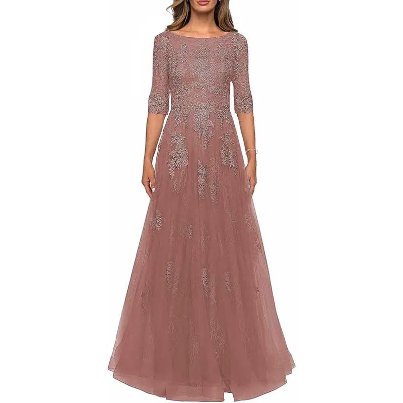 Lace Vintage Mother Of The Dress 3/4 Sleeves Gown Prom Long Wedding Guest Dress