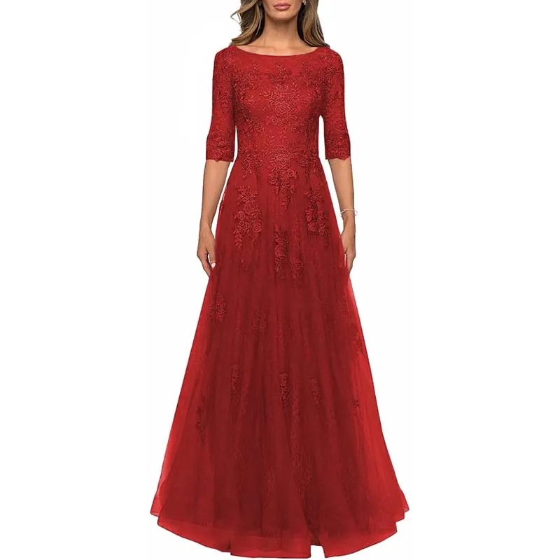 Lace Vintage Mother Of The Dress 3/4 Sleeves Gown Prom Long Wedding Guest Dress