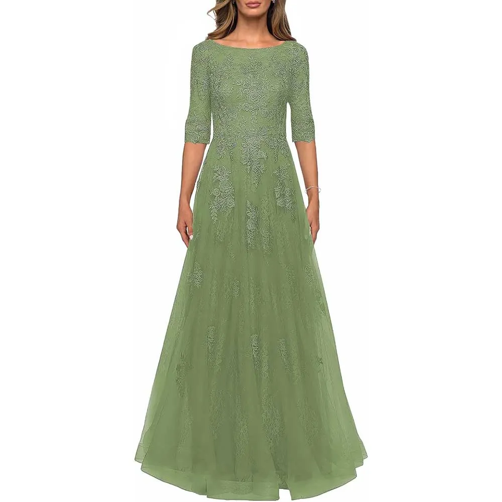 Lace Vintage Mother Of The Dress 3/4 Sleeves Gown Prom Long Wedding Guest Dress