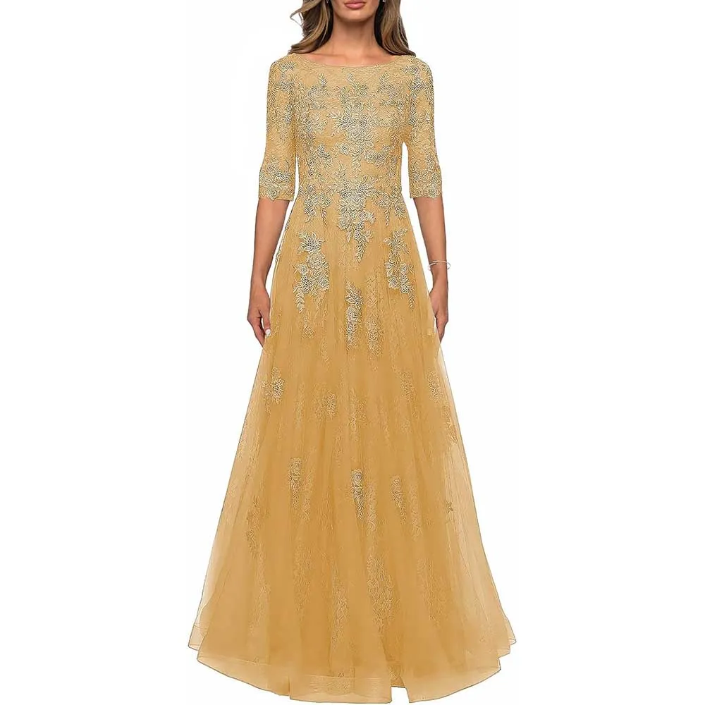 Lace Vintage Mother Of The Dress 3/4 Sleeves Gown Prom Long Wedding Guest Dress