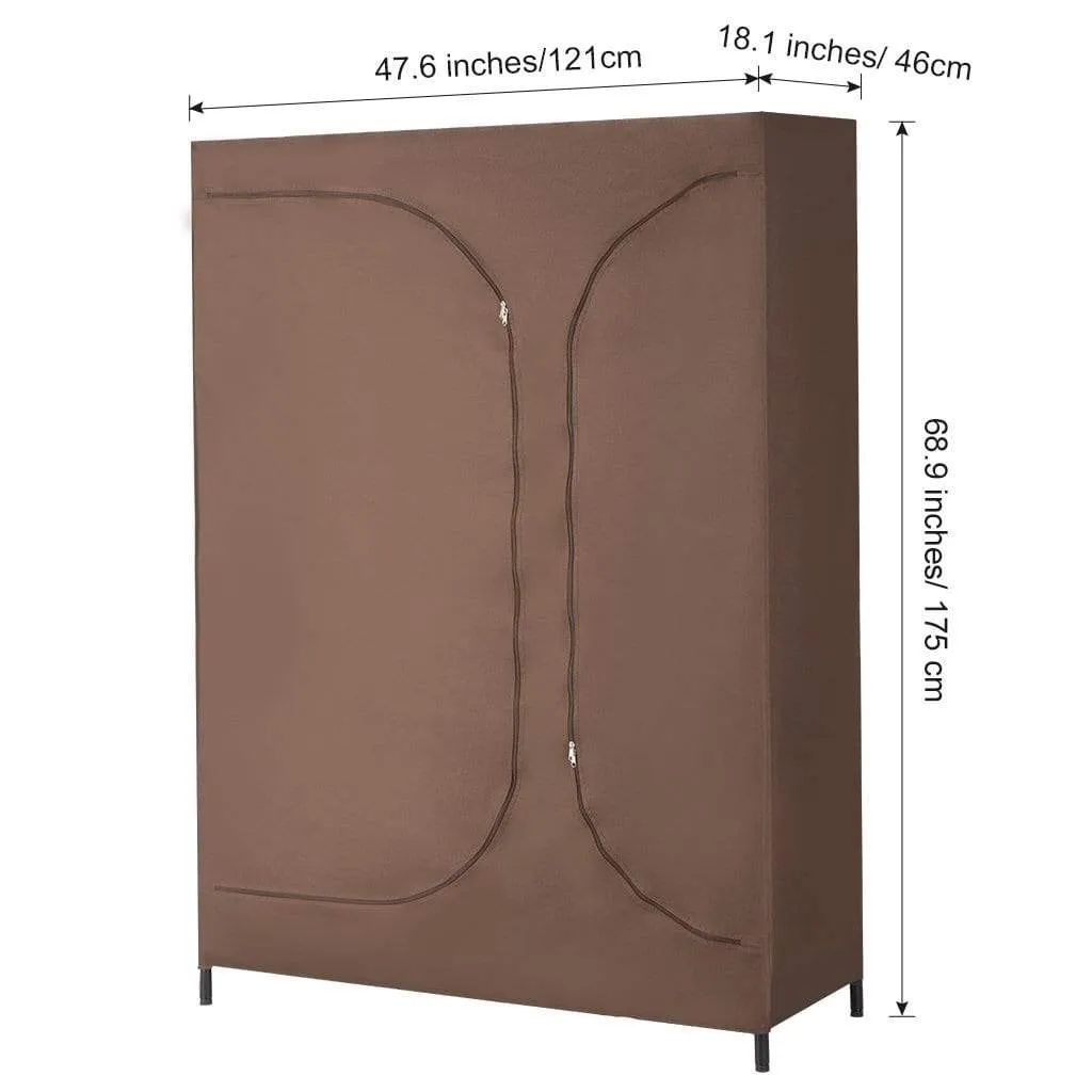 LANGRIA Heavy Duty Wire Shelving Garment Rack Clothes Rack, Portable Clothes Closet Wardrobe,Compact Zip Closet, Extra Large Wardrobe Storage Rack/Organizer, Hanging Rod,Capacity 420 lbs, Dark Brown
