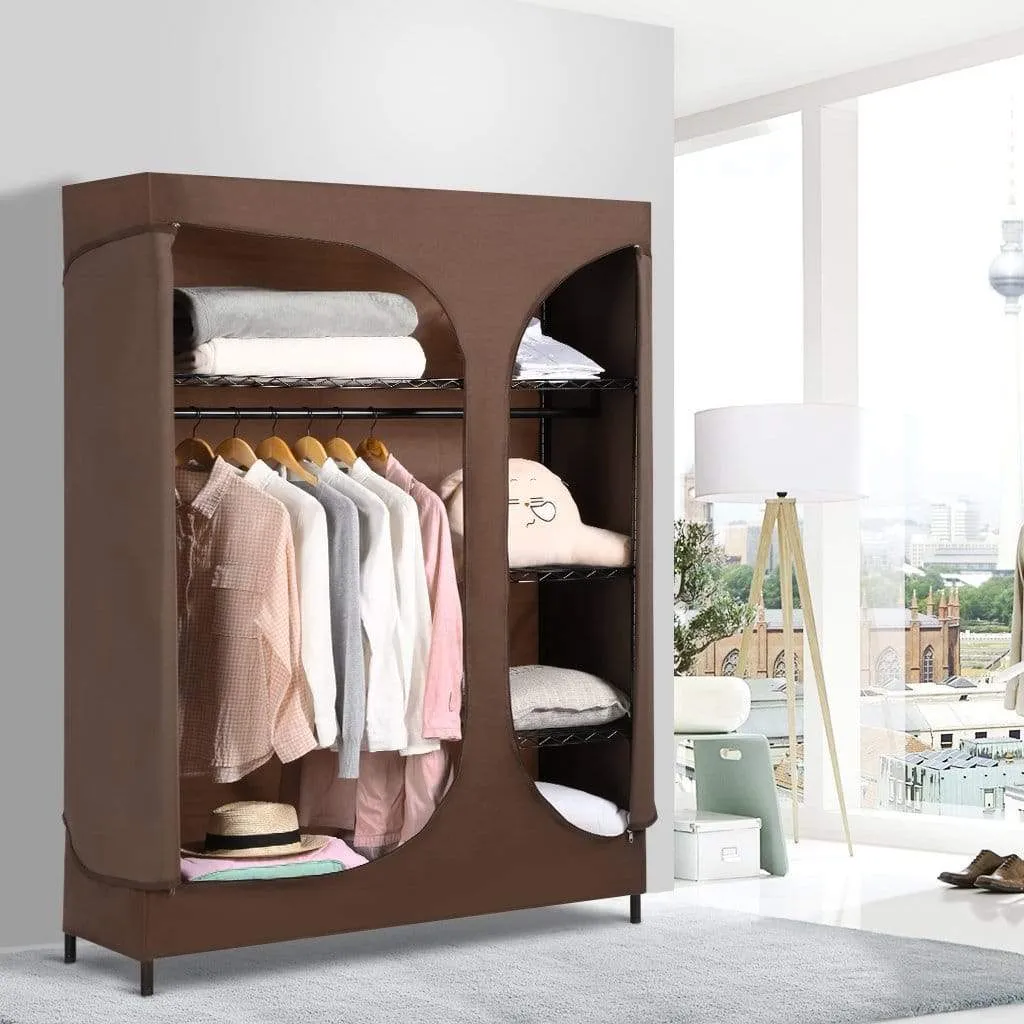 LANGRIA Heavy Duty Wire Shelving Garment Rack Clothes Rack, Portable Clothes Closet Wardrobe,Compact Zip Closet, Extra Large Wardrobe Storage Rack/Organizer, Hanging Rod,Capacity 420 lbs, Dark Brown