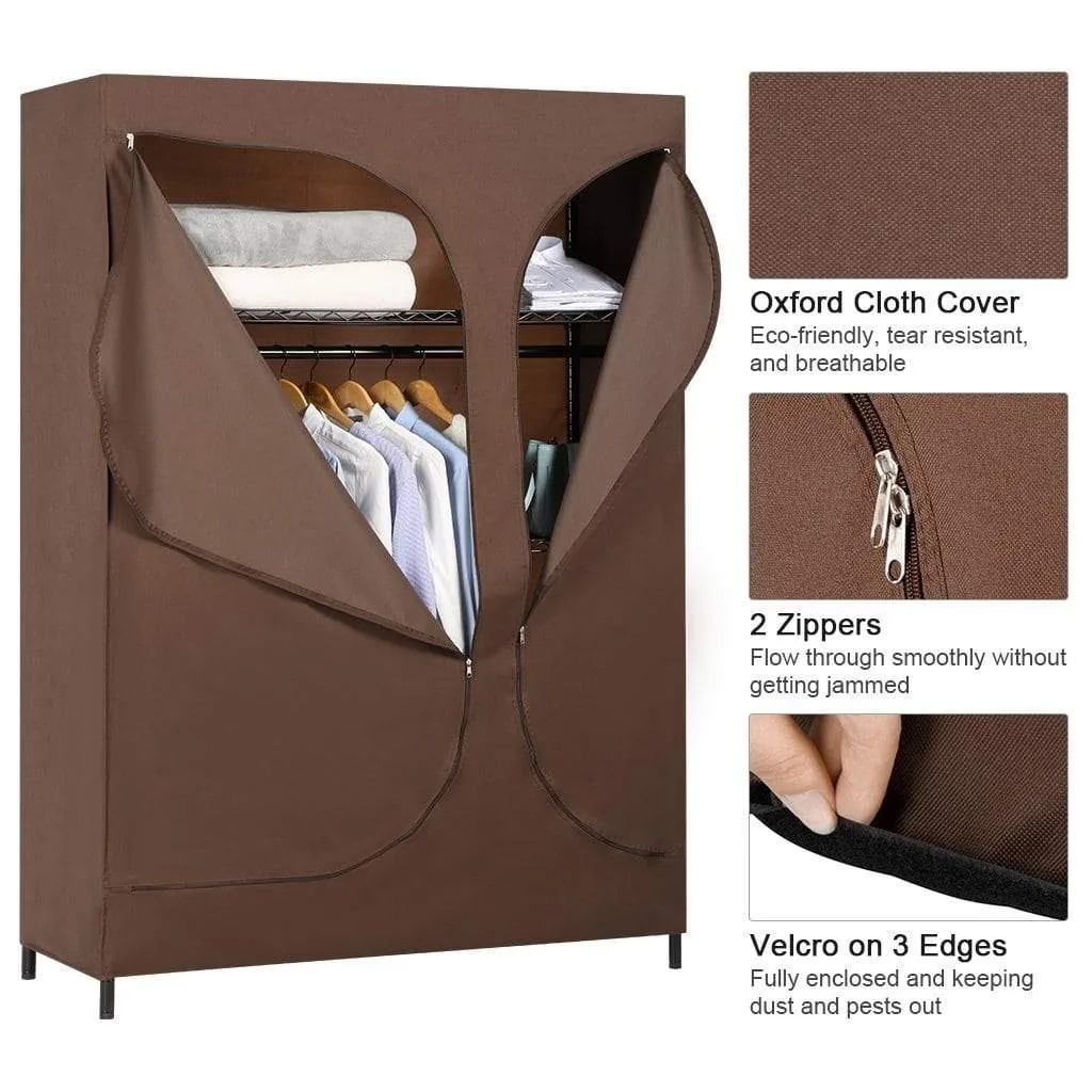 LANGRIA Heavy Duty Wire Shelving Garment Rack Clothes Rack, Portable Clothes Closet Wardrobe,Compact Zip Closet, Extra Large Wardrobe Storage Rack/Organizer, Hanging Rod,Capacity 420 lbs, Dark Brown