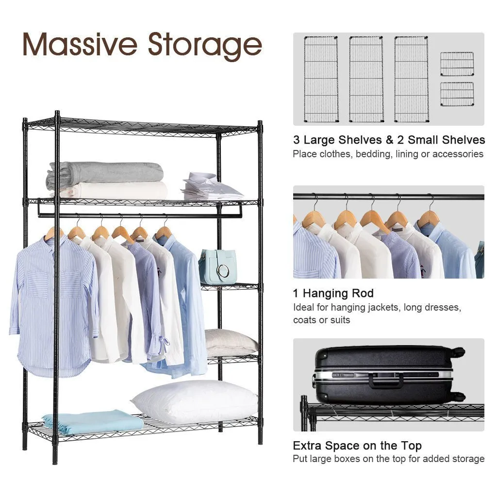 LANGRIA Heavy Duty Wire Shelving Garment Rack Clothes Rack, Portable Clothes Closet Wardrobe,Compact Zip Closet, Extra Large Wardrobe Storage Rack/Organizer, Hanging Rod,Capacity 420 lbs, Dark Brown