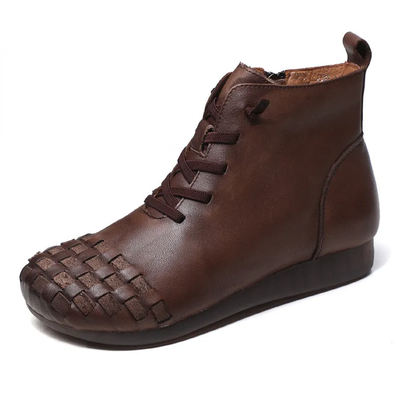Leather Hand-woven Flat Women's Boots Comfortable Soft-soled Women's Shoes