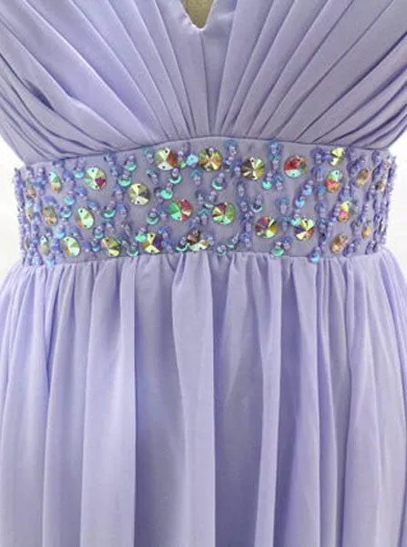 Lilac Long Chiffon Prom Evening Dress Criss Cross Back Sexy Backless Prom Evening Dress Inexpensive