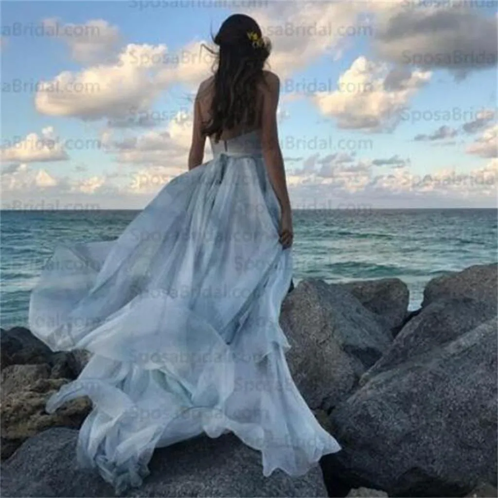 Long Spaghetti Strap A-line V-neck Tulle Cheap Party Prom Dresses, PD0232