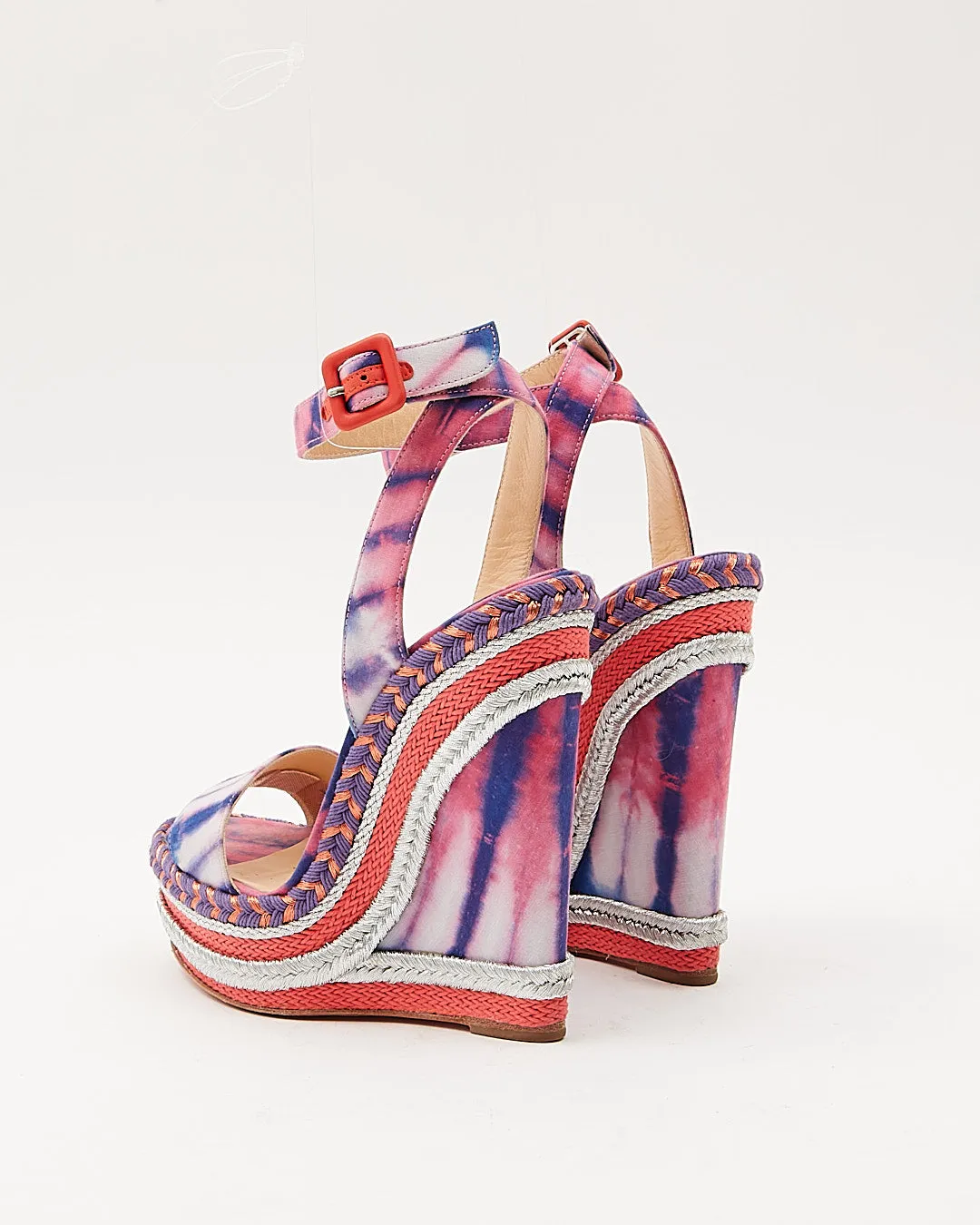 Louboutin Coral/Purple/Silver Duplice 140 Bazin Wedges - 35