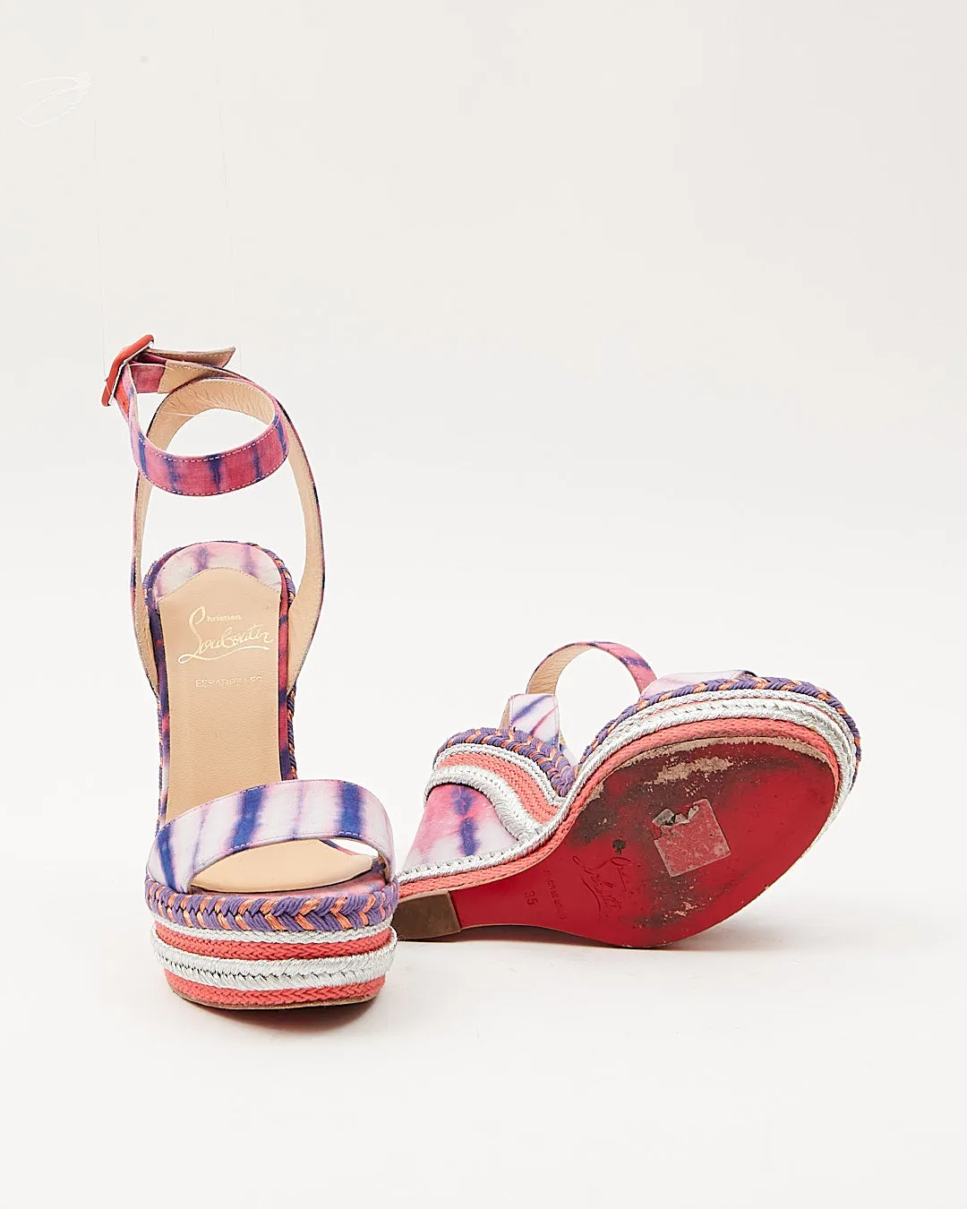 Louboutin Coral/Purple/Silver Duplice 140 Bazin Wedges - 35