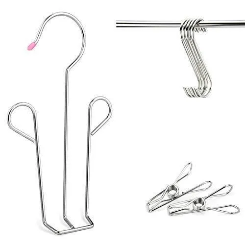 Megoday Classico Stainless Steel Closet Organizer Hanger for Shoes -2 Piece Set, Metal Clothespins & S Hook - 2 Piece Set Free