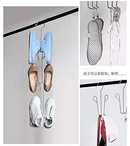 Megoday Classico Stainless Steel Closet Organizer Hanger for Shoes -2 Piece Set, Metal Clothespins & S Hook - 2 Piece Set Free