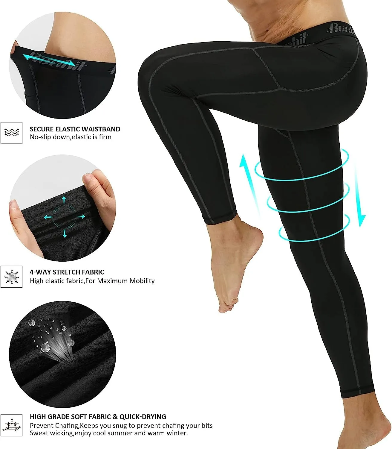 Men's Compression Running Tights with Four-Way Stretch