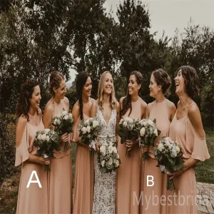 Mismatched Off-shoulder A-line Elegant Simple Pretty Long Bridesmaid Dresses,BDS0228