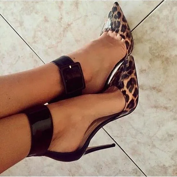 Moraima Snc Sexy Leopard Printed Leather High Heel