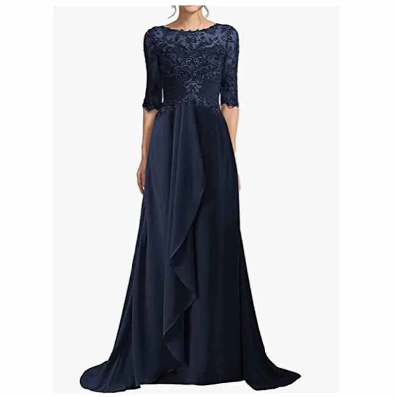 Mother of Bride dresses Short Sleeve Chiffon Lace Bridesmaid Dress Zipper/lace Up Event Dress