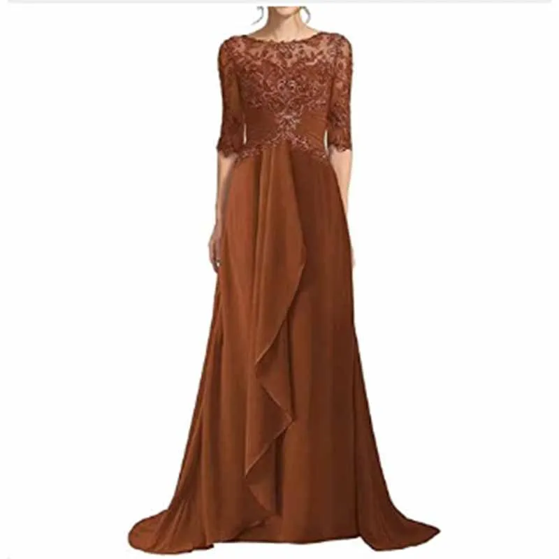 Mother of Bride dresses Short Sleeve Chiffon Lace Bridesmaid Dress Zipper/lace Up Event Dress
