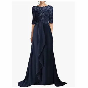 Mother of Bride dresses Short Sleeve Chiffon Lace Bridesmaid Dress Zipper/lace Up Event Dress