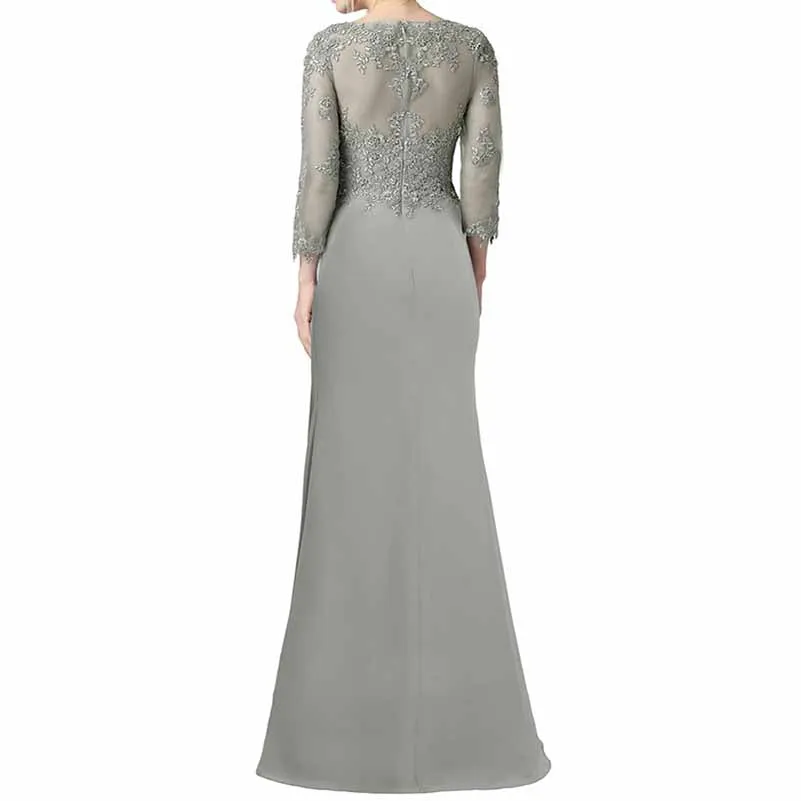 Mother of the Bride Dress Wedding Gues Floor Length Lace 3/4 Length Sleeve Prom Dress