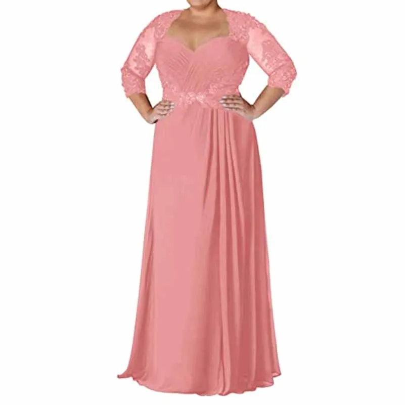 Mother of The Bride Dresses Long Chiffon Evening Dress Lace Wedding Guest Dress Half Sleeve