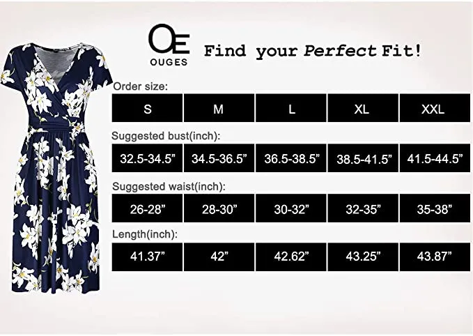 New Ouges women's surplice Navy Floral Dress with side pockets, Sz M!