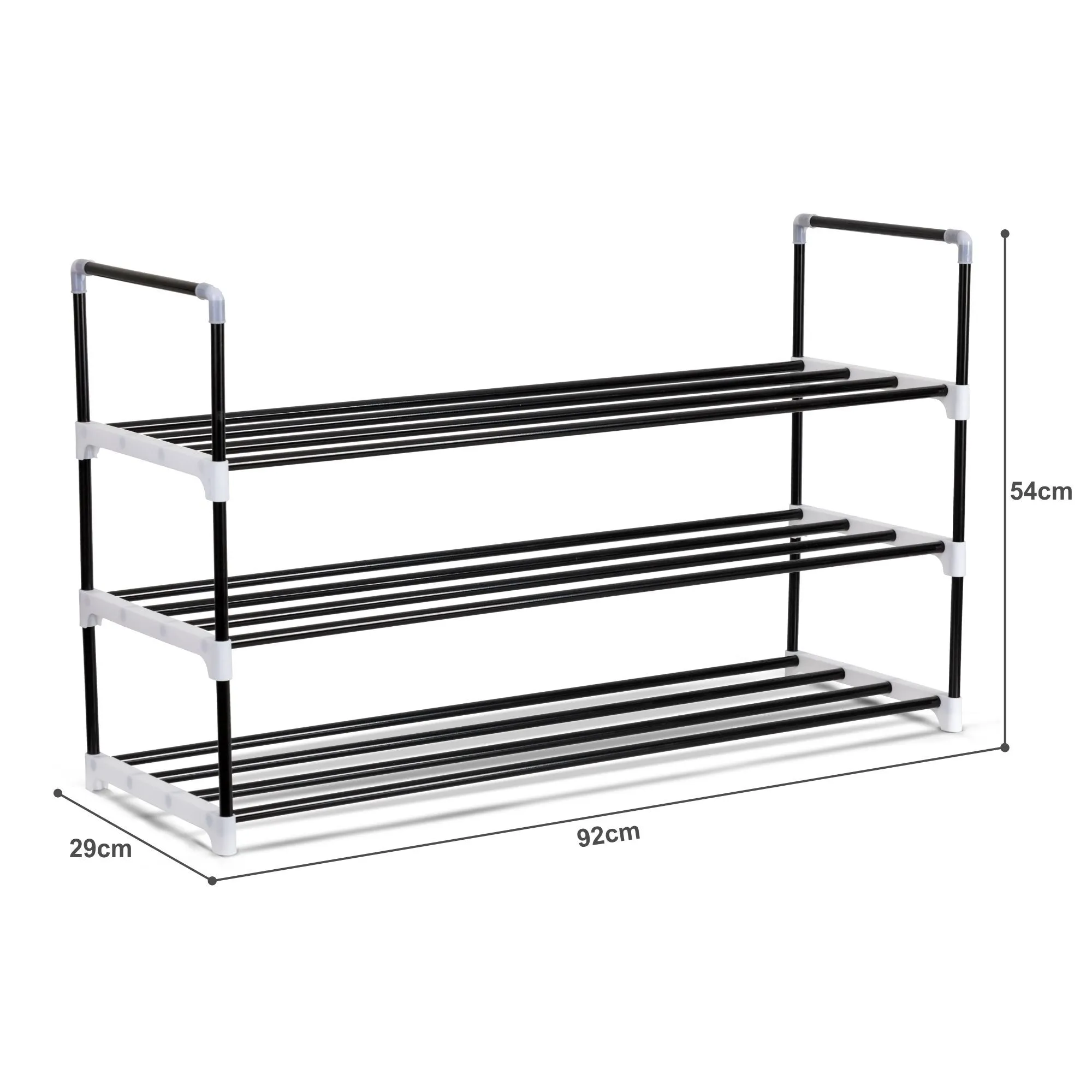 Olsen & Smith 3 Tier Shoe Storage Rack Organiser Small , Quick Assembly No Tools Required, Holds 12 to 15 pairs (W) 92cm x (H) 54cm x (D) 29cm Black