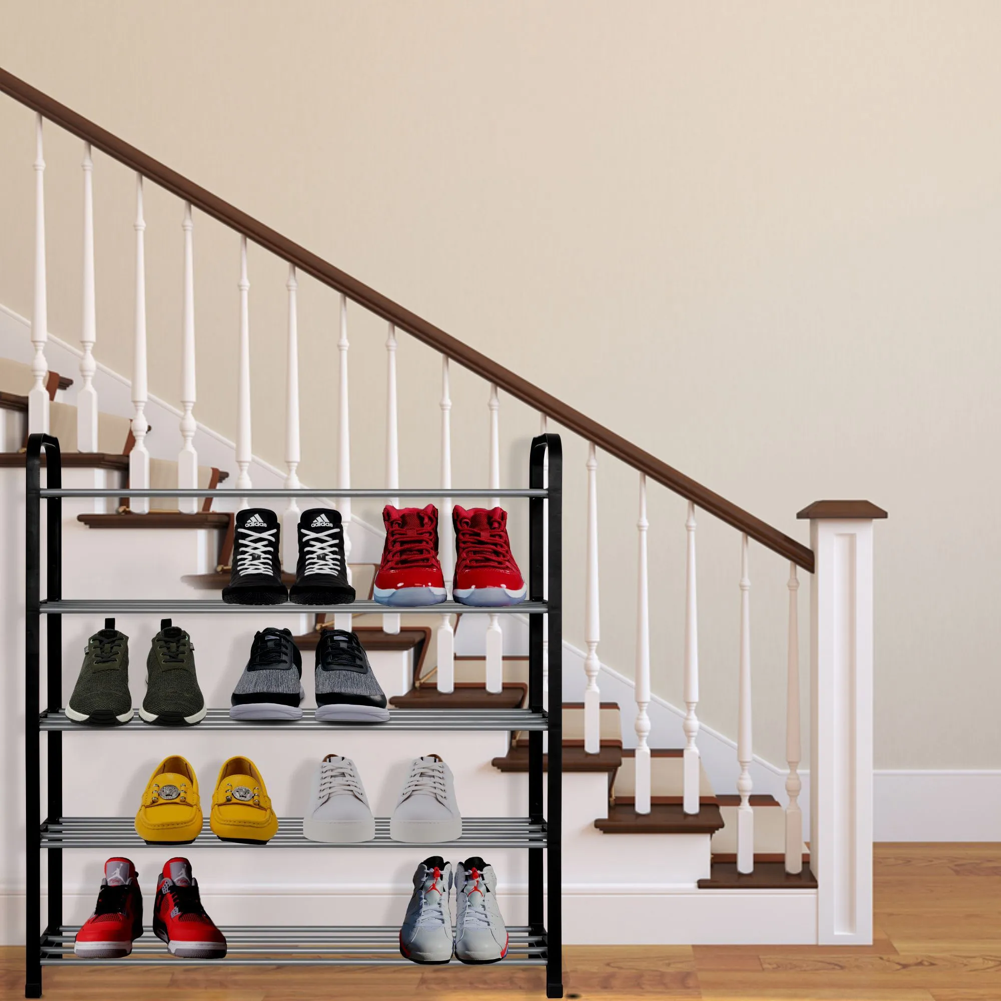 Olsen & Smith 3 Tier Shoe Storage Rack Organiser Small , Quick Assembly No Tools Required, Holds 12 to 15 pairs (W) 92cm x (H) 54cm x (D) 29cm Black