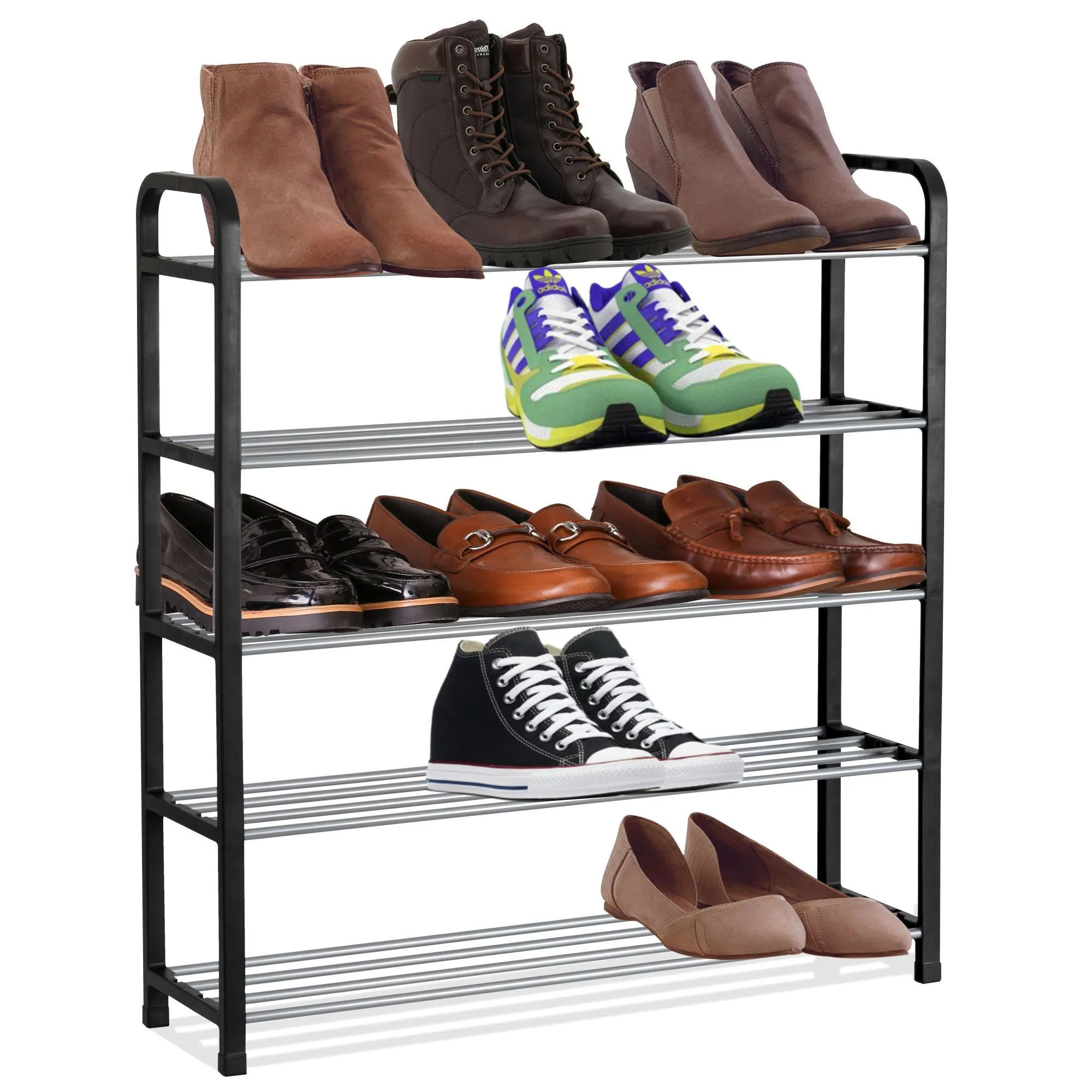 Olsen & Smith 3 Tier Shoe Storage Rack Organiser Small , Quick Assembly No Tools Required, Holds 12 to 15 pairs (W) 92cm x (H) 54cm x (D) 29cm Black