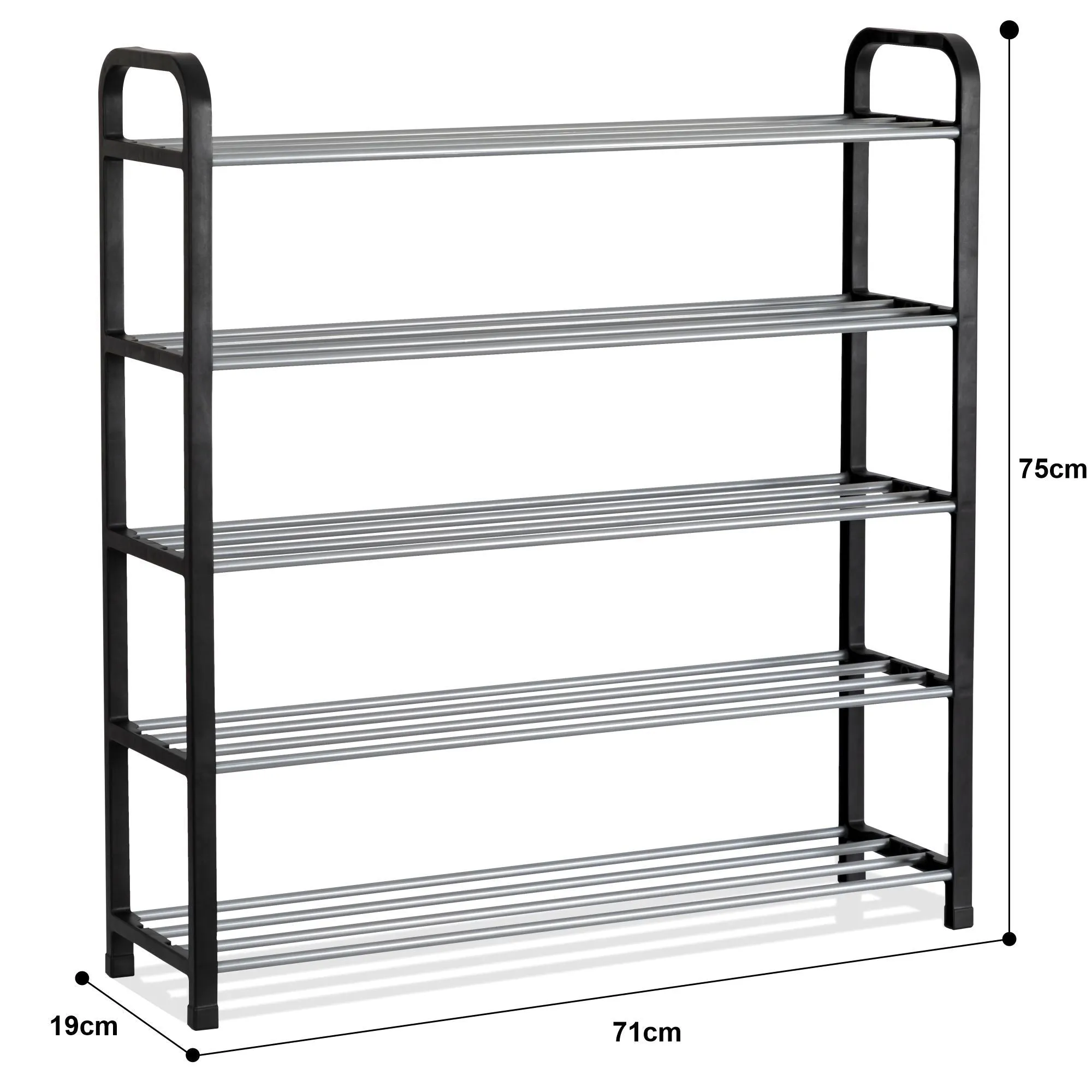 Olsen & Smith 3 Tier Shoe Storage Rack Organiser Small , Quick Assembly No Tools Required, Holds 12 to 15 pairs (W) 92cm x (H) 54cm x (D) 29cm Black