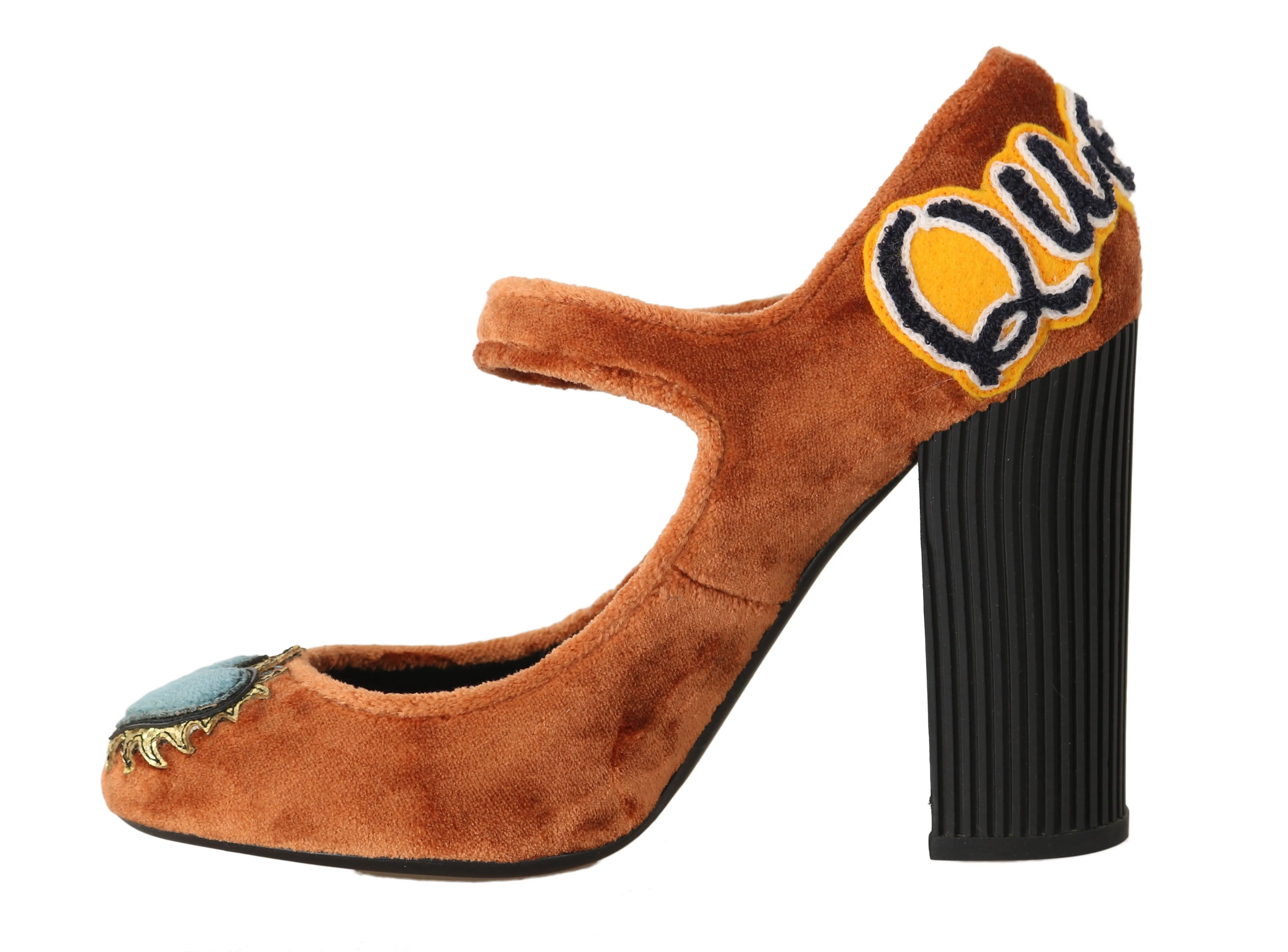 Orange Velvet Queen Heart Mary Janes