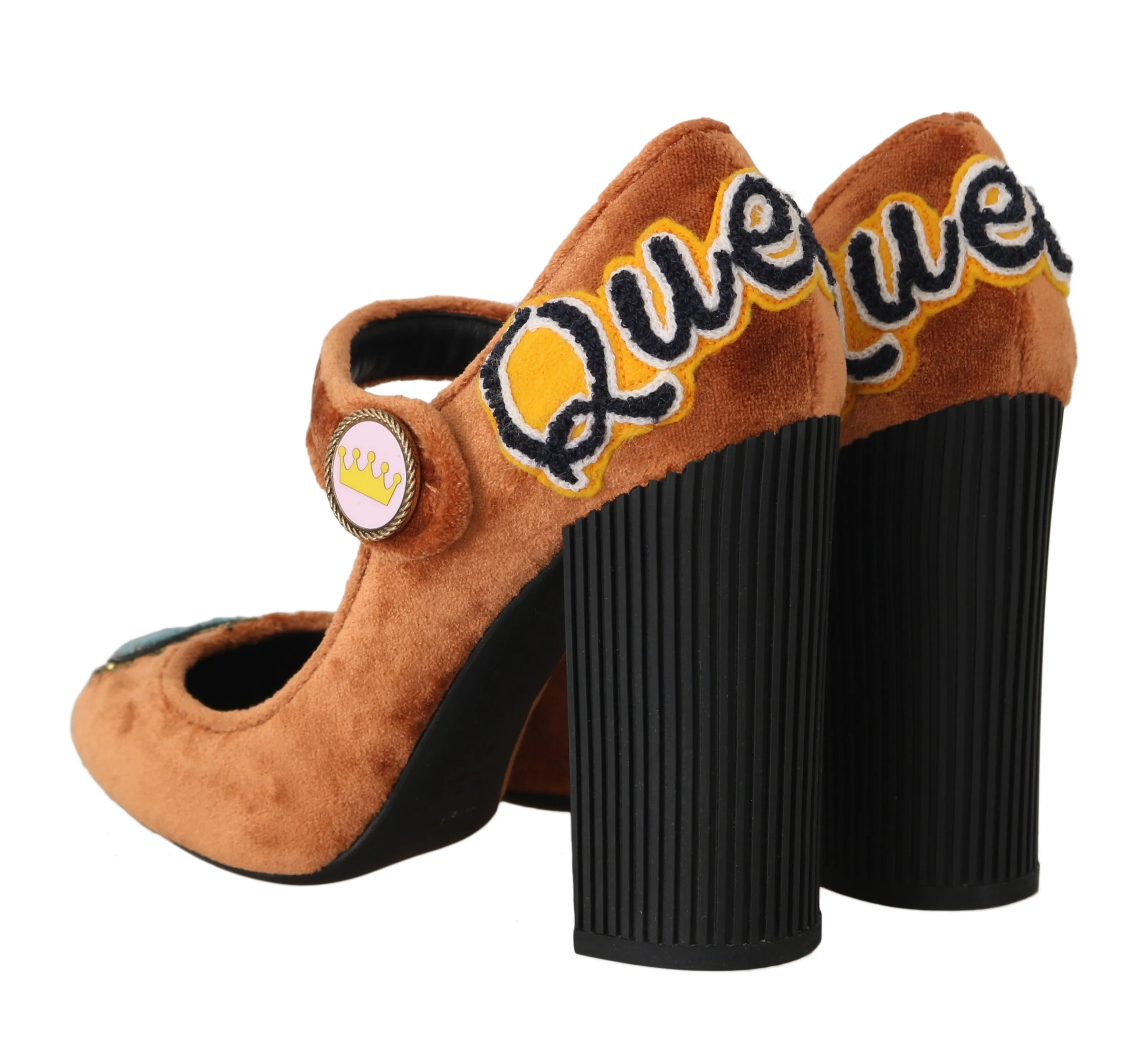 Orange Velvet Queen Heart Mary Janes