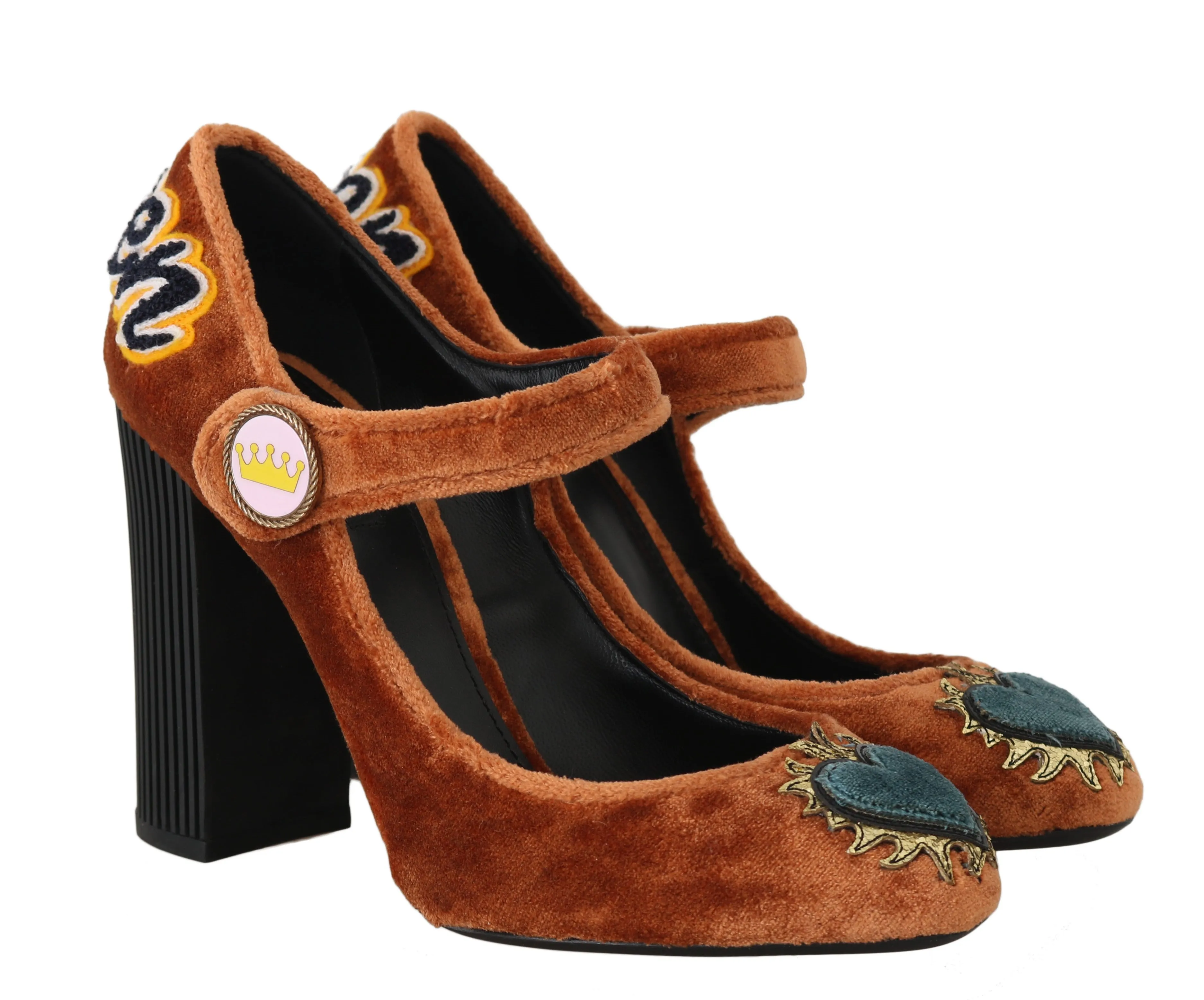Orange Velvet Queen Heart Mary Janes