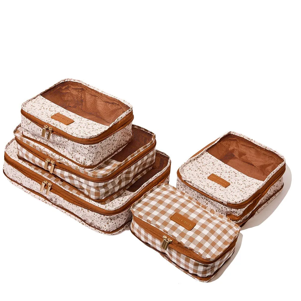 Pack-It-Up Five Piece Packing Cube Set Brown Floral