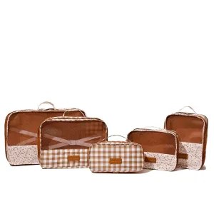 Pack-It-Up Five Piece Packing Cube Set Brown Floral