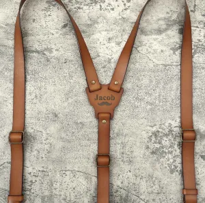 Personalized Rustic Wedding Suspenders Groomsmen Brown Leather Suspenders Mens Rustic Wedding Suspenders Boys Suspenders Ring Bearer