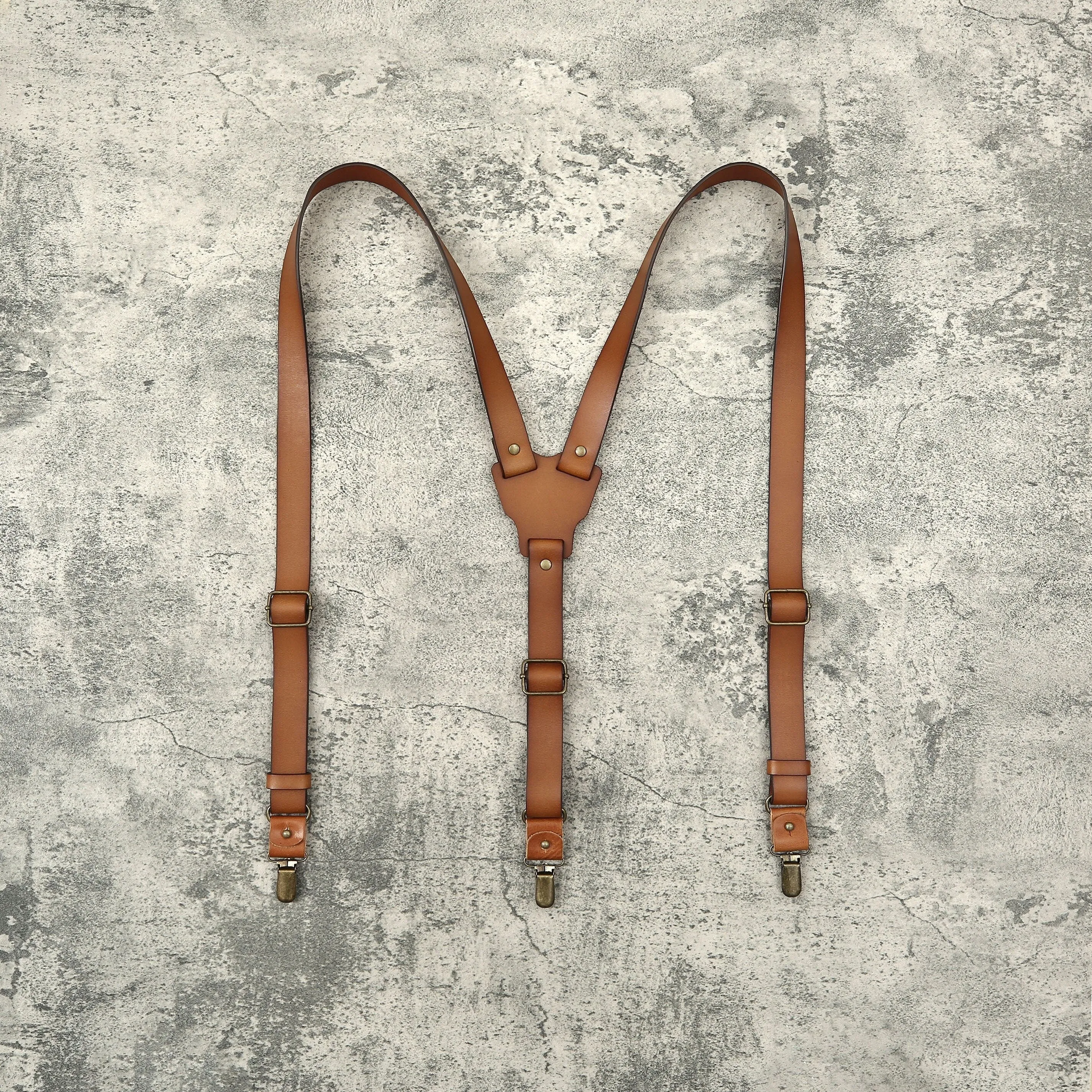 Personalized Rustic Wedding Suspenders Groomsmen Brown Leather Suspenders Mens Rustic Wedding Suspenders Boys Suspenders Ring Bearer