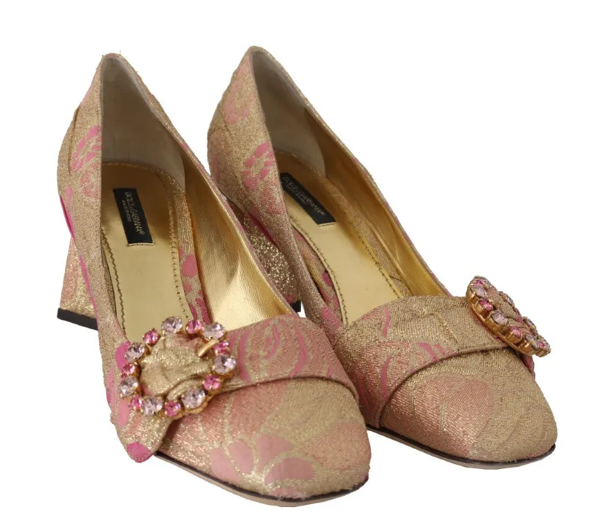 Pink Brocade Crystal Pumps Heels