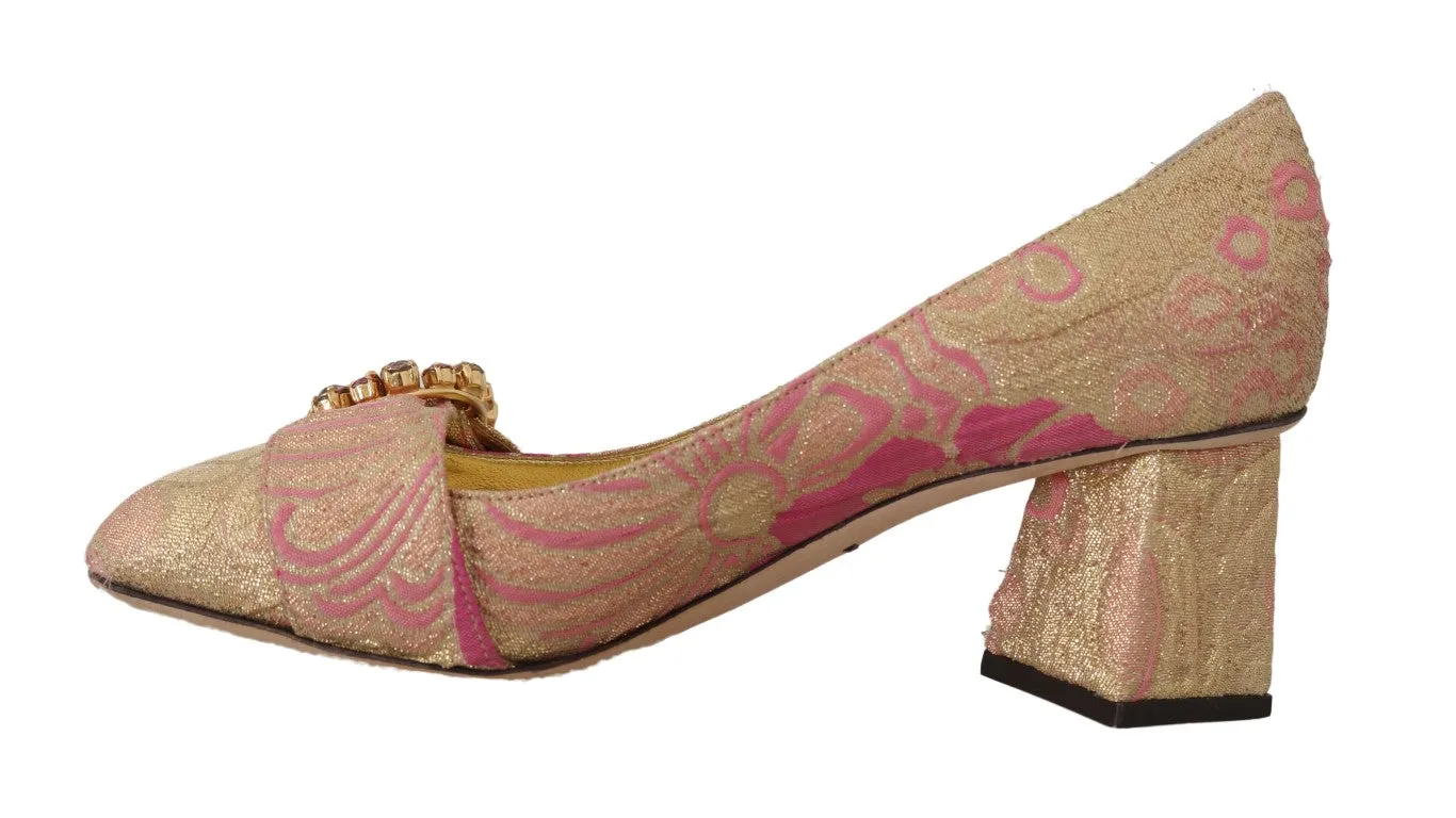 Pink Brocade Crystal Pumps Heels