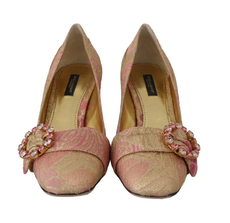 Pink Brocade Crystal Pumps Heels
