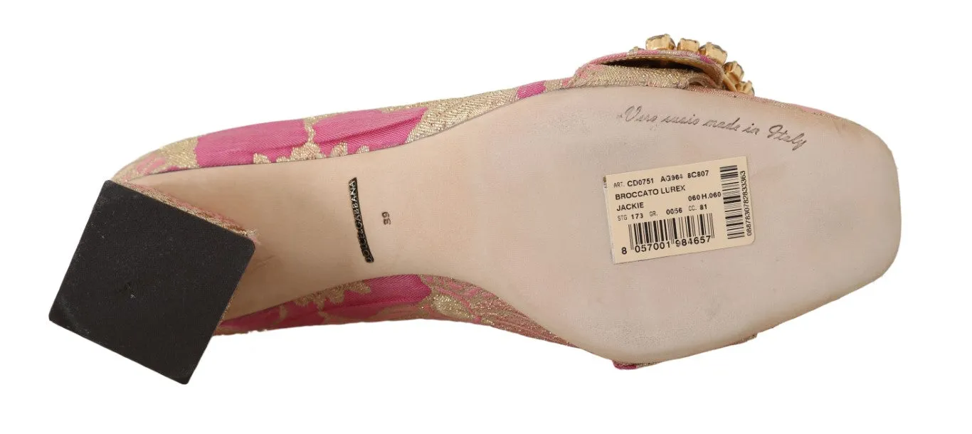 Pink Brocade Crystal Pumps Heels