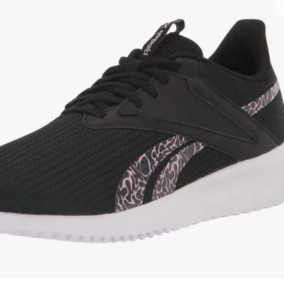 Reebok shoe Woman Fluxlite Cross Trainer black pink lace comfort sneaker Sz 8.5