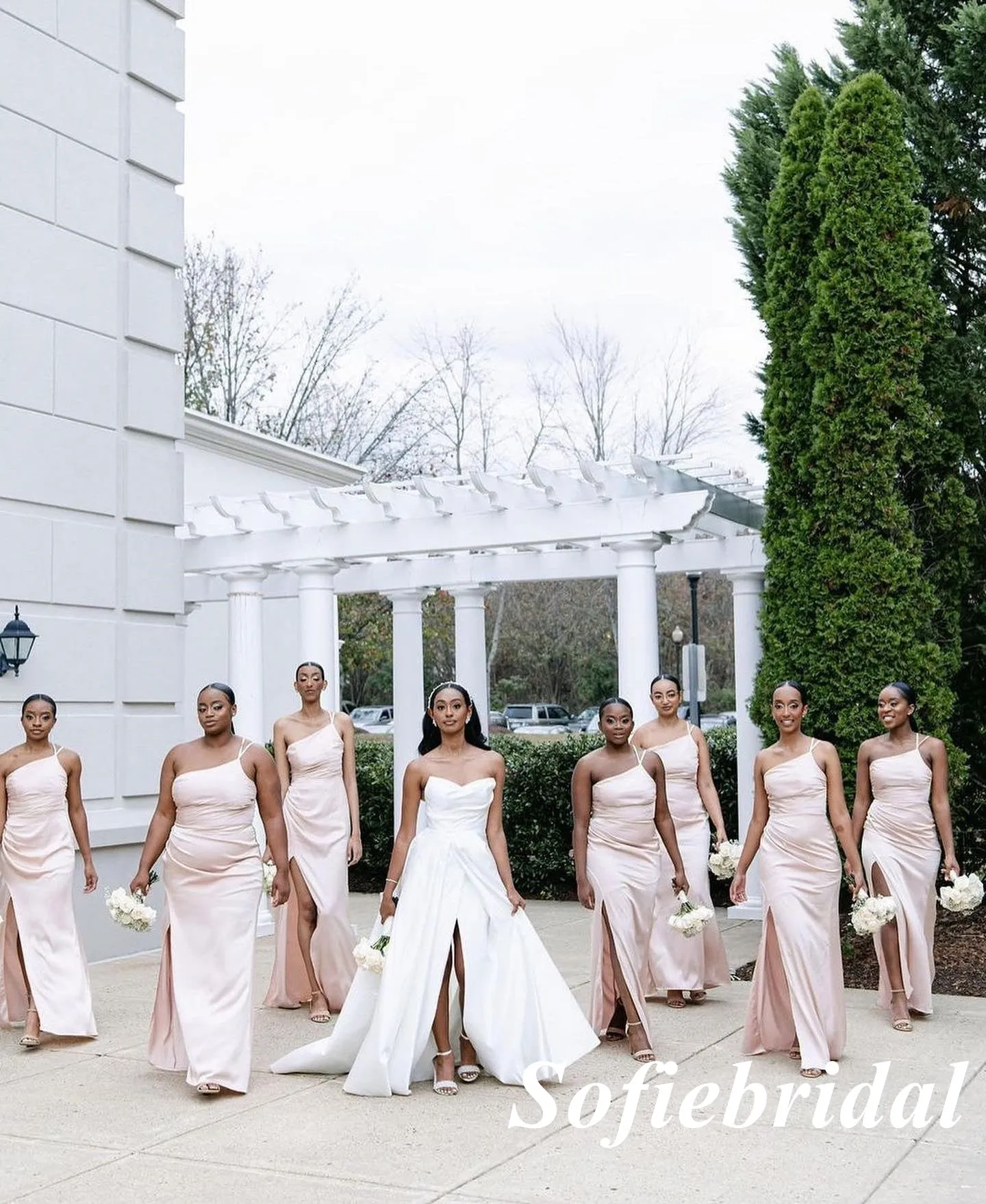 Sexy Soft Satin One Shoulder Side Slit Mermaid Floor Length Bridesmaid Dresses, SFWG00567