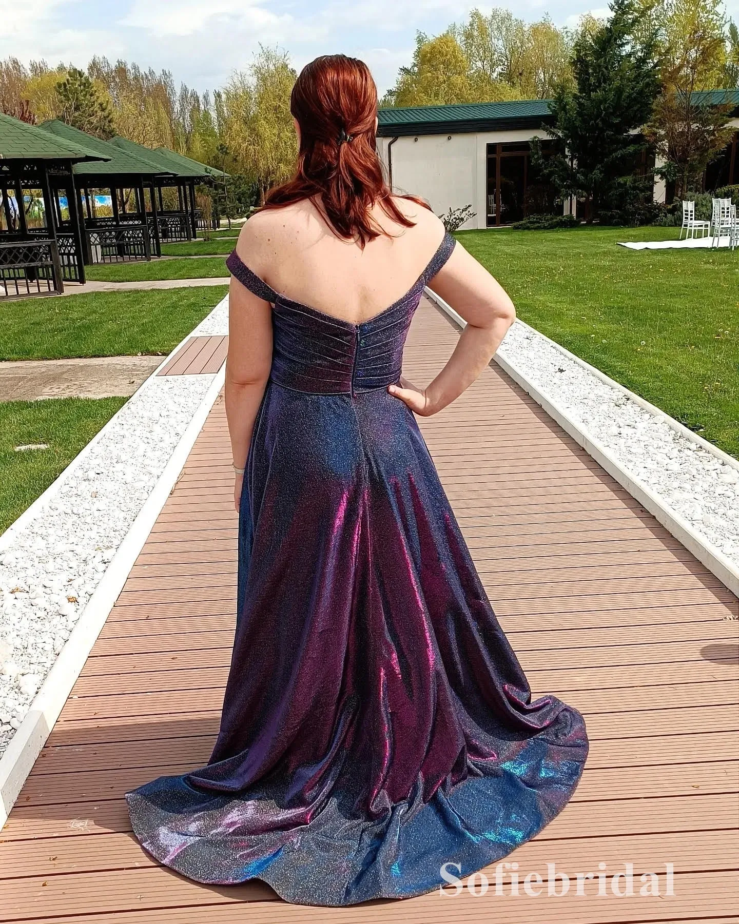 Sexy Special fabric Off Shoulder V-Neck Sleeveless A-Line Long Prom Dresses, PD0897