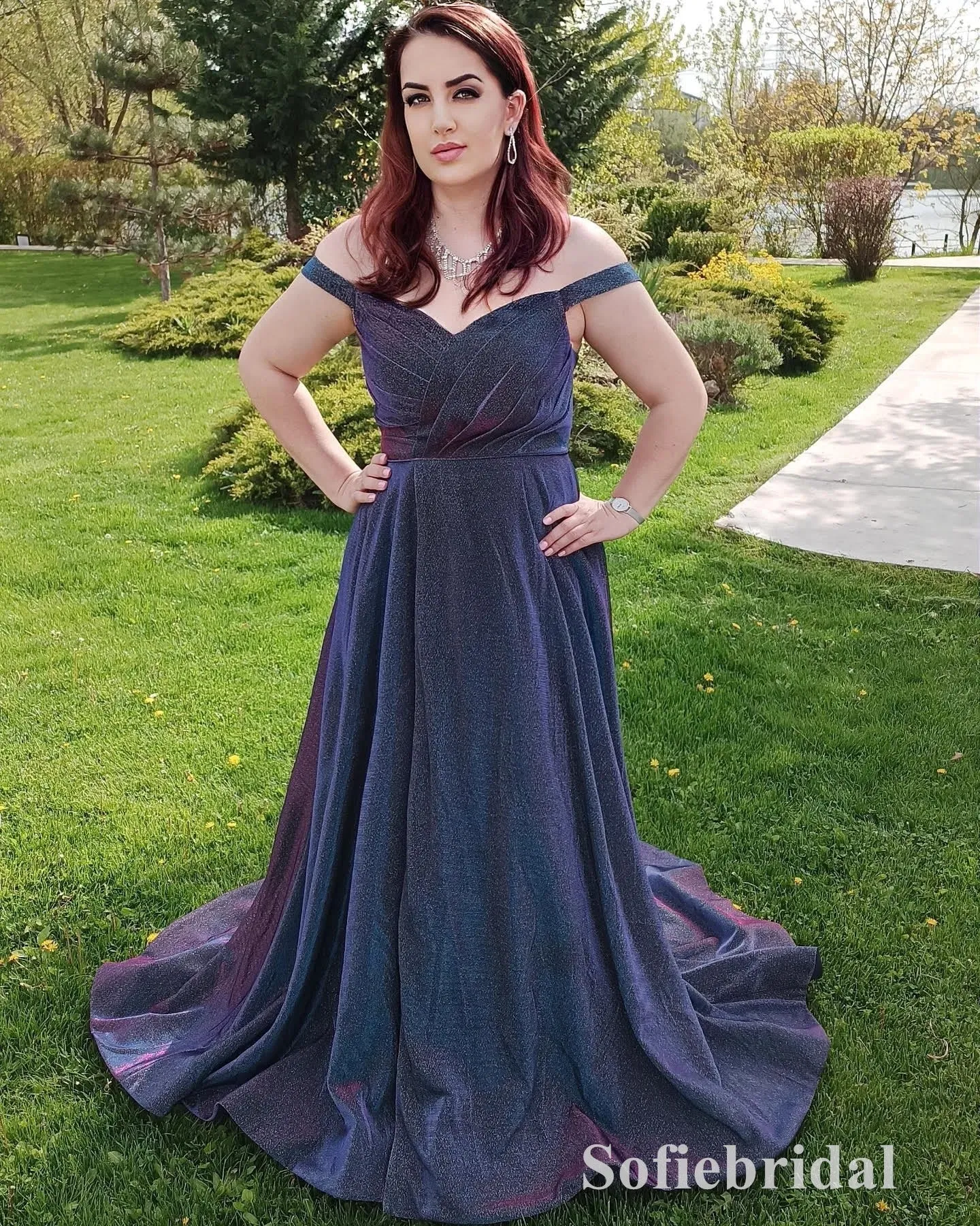 Sexy Special fabric Off Shoulder V-Neck Sleeveless A-Line Long Prom Dresses, PD0897