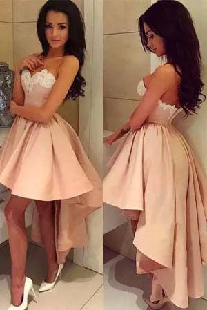 Sexy Sweetheart High-low Pink A Line Short White Lace Homecoming/Prom Dresses OK288