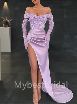 Sexy Sweetheart Off-shoulder Side slit Mermaid Prom Dresses , PDS0407